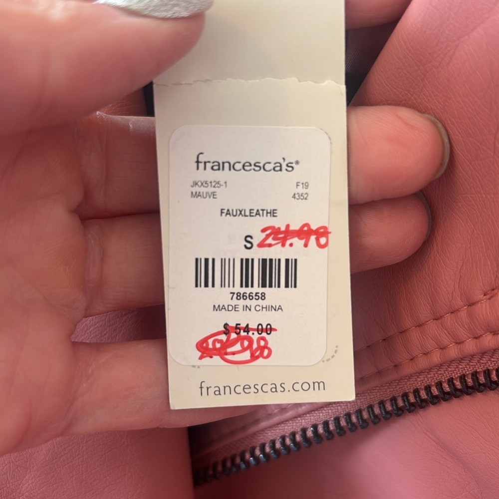 Francesca’s Pink Faux Leather Moto Jacket - Picture 8 of 8